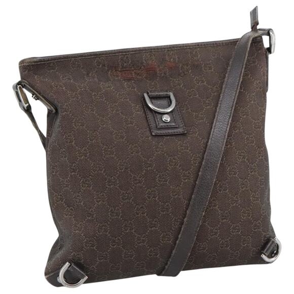 GUCCI GG Canvas Abbey Shoulder Bag Outlet Dark Brown Silver - Picture 1 of 16